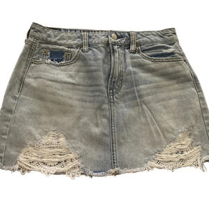 American Eagle denim mini skirt with peekaboo lace
